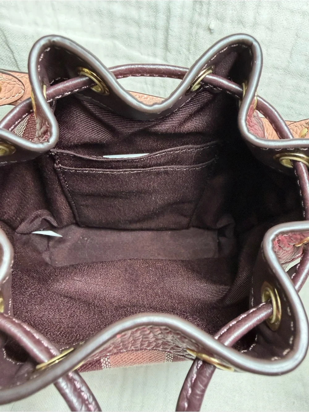 Coach Mini Dempsey Bucket Bag Burgundy and Pink
